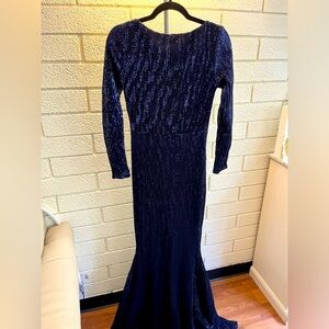 Navy Blue Sequin Evening Dress